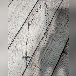 Antique Mother Of Pearl Beaded Italy Rosary with Sterling Silver Cross